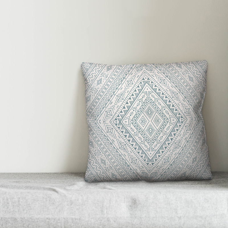 Throw Pillow, 16" x 16", White/Blue Geometric 5