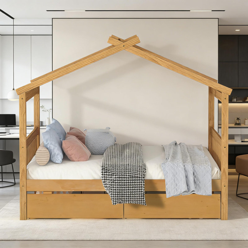 Pittston 2-Drawer Standard Bed Wooden House Bed, Twin, Natural