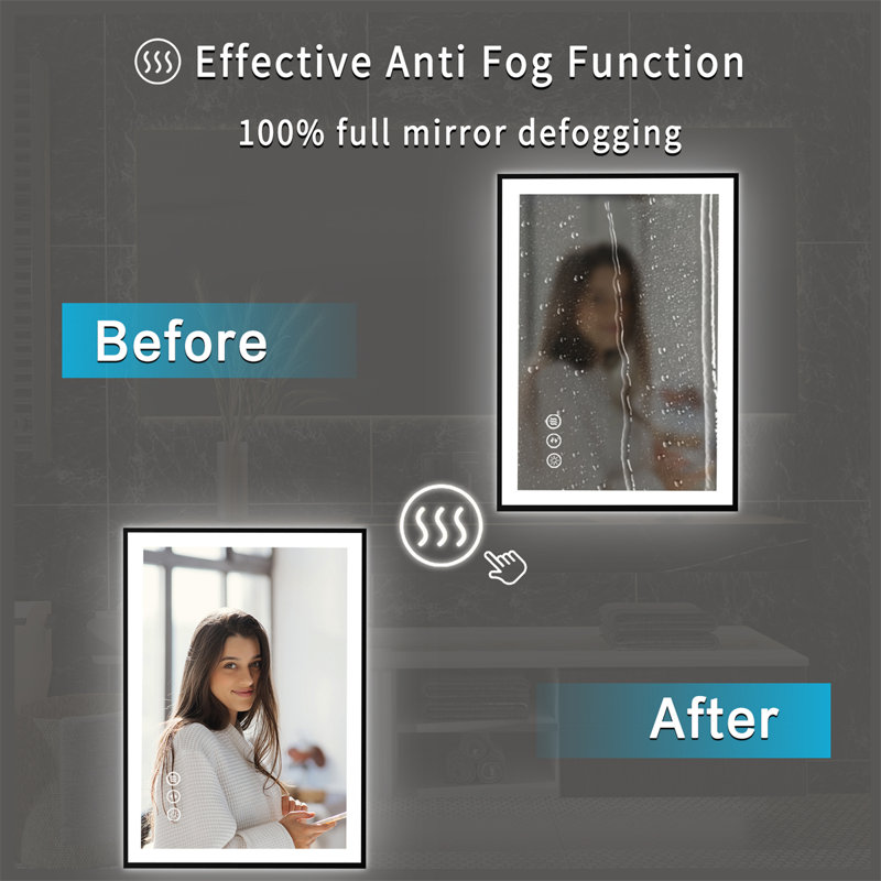 Smart LED Bathroom Mirror with Adjustable Color Temperature, Dimmable, Defogging, 28" H x 20"  W x 1" D