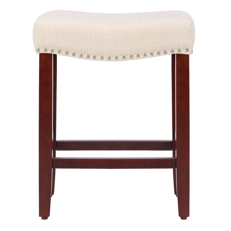 Tabouret de bar et de comptoir rembourré Jameson, Beige / cerisier, Tabouret de comptoir (siège d’une hauteur de 24