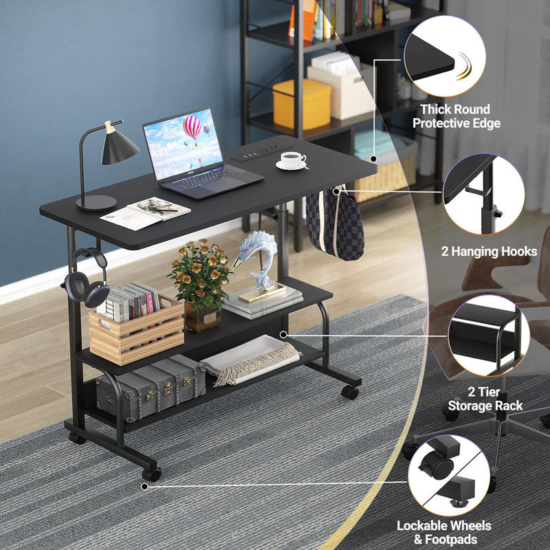 Mayann Aluminum Computer Desk, Black, 41" H x 32" W x 15.7" D
