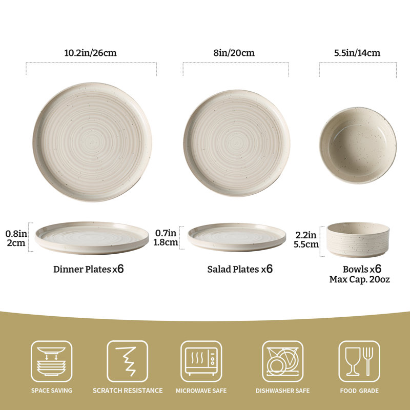 Ensemble de 18 assiettes et bols de cuisine, 18 pièces, blanc, Beige
