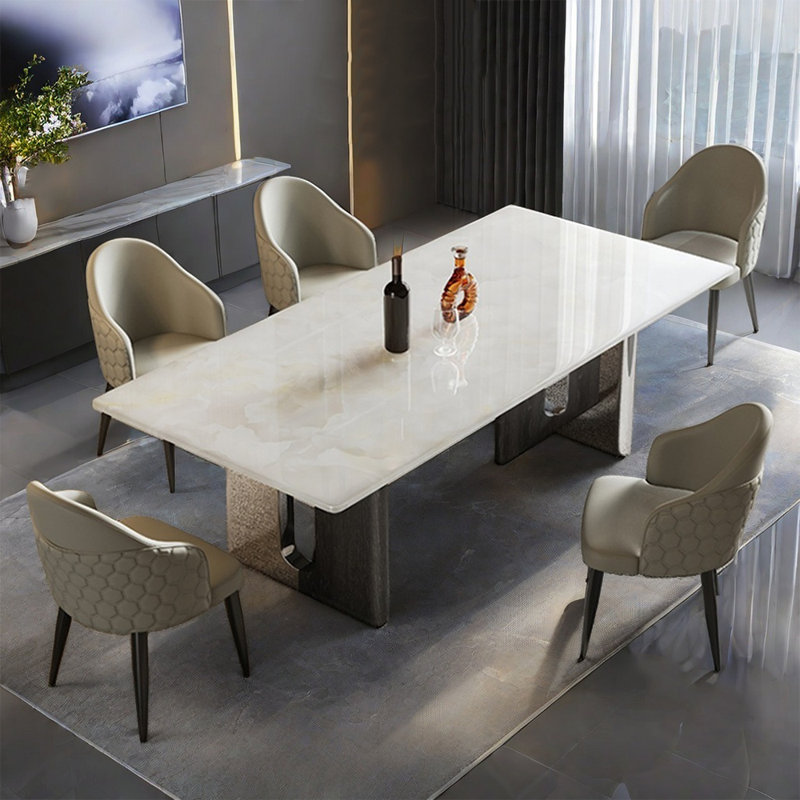 Modern Simple Rectangular Marble Dining Table, 29.52"H x 62.99"L x 35.43"W