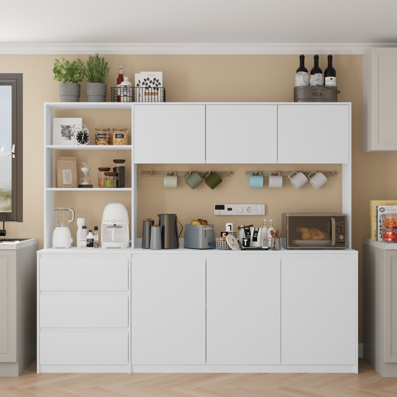 Très grande armoire de cuisine avec tablette à micro-ondes Spurgeon, Blanc
