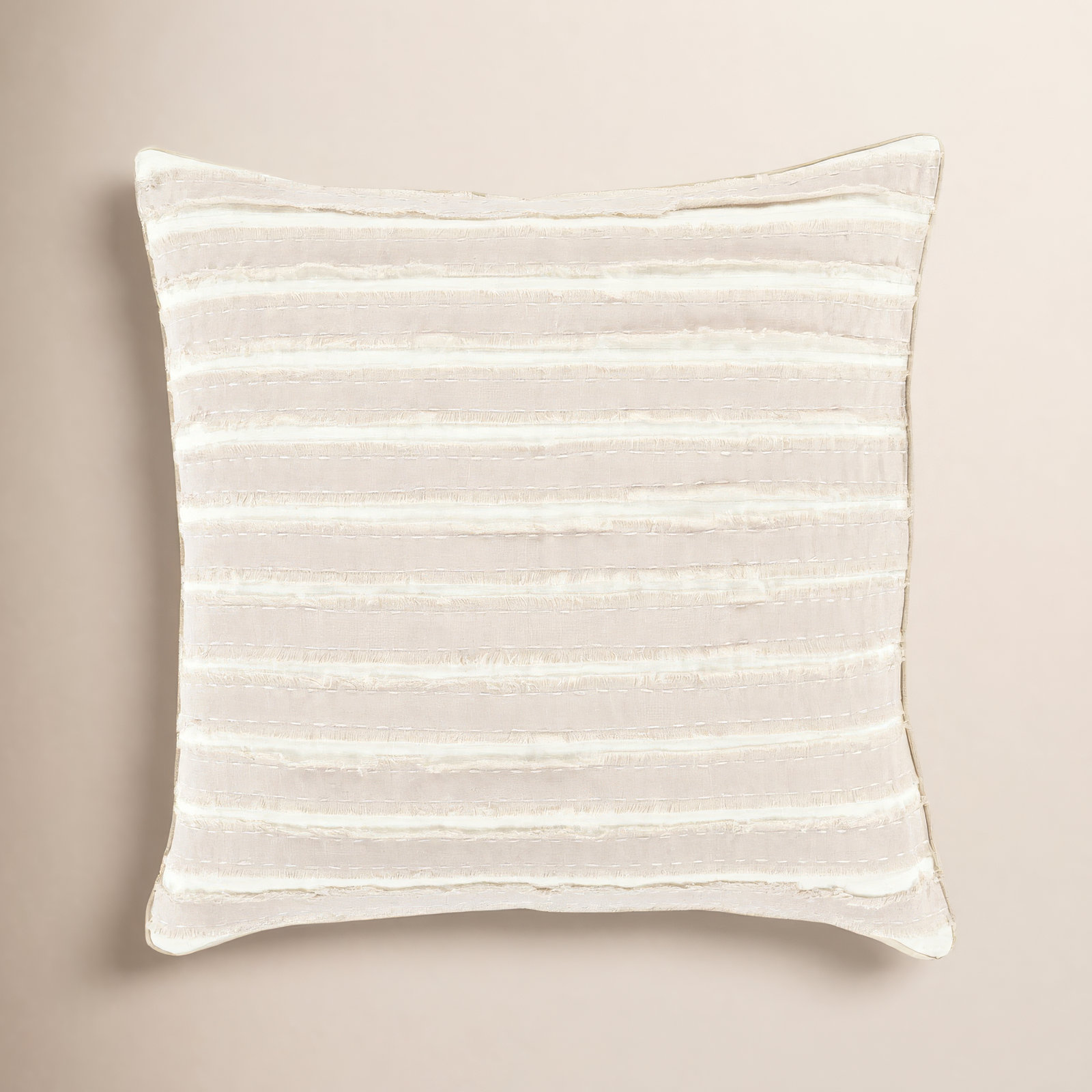 Lorena Striped Linen Throw Pillow, 22" H x 22" W x 4" D, Ivory, Down