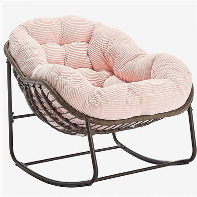 Chaise berçante d'extérieur en rotin, chaise berçante inclinable rembourrée pour l'extérieur, salon, patio, jardin, rose