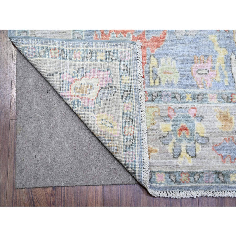 Tapis de couloir large bleu en laine noué à la main 4 pi 1 po x 11 pi 7 po Angora 3FAE6BE387134B1DB56A290F48188761