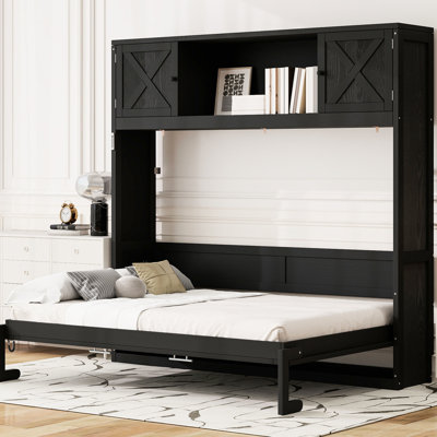 Sansin Murphy Bed with Cabinets & Solid Wood Frame for Guest Bedroom