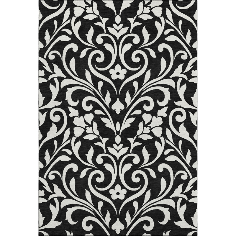 Tapis noir Prisco lavable à la machine de qualité supérieure, Rectangulaire 8 pi x 10 pi