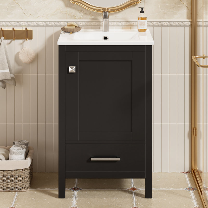 20" Single Bathroom Vanity With Ceramic Top, Black