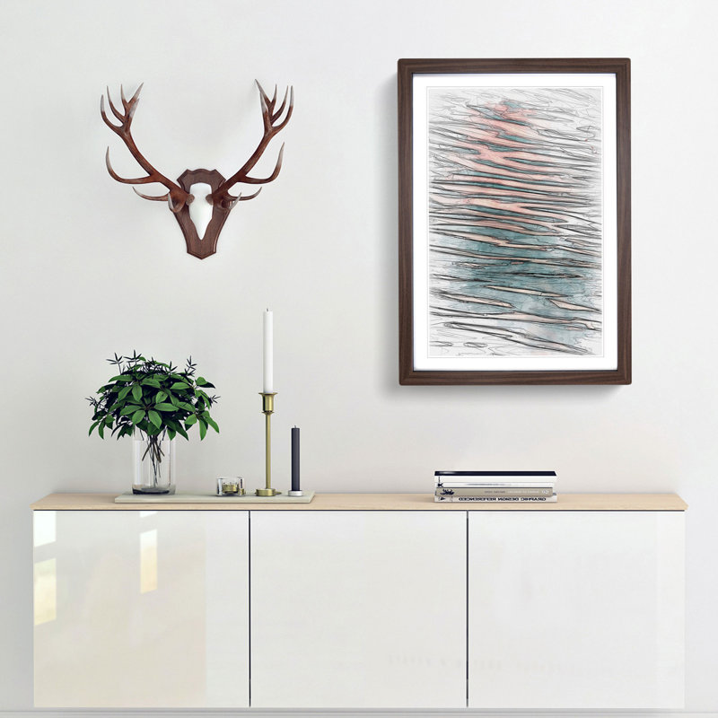 Pink Water Ripples - Framed Print, 60cm H x 40cm W x 2cm D, Walnut