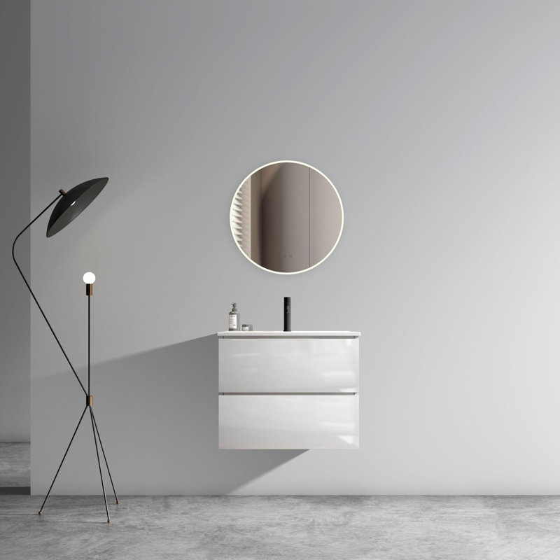 Meuble-lavabo de salle de bain avec lavabo en céramique, Trou unique, Blanc lustré, 24"