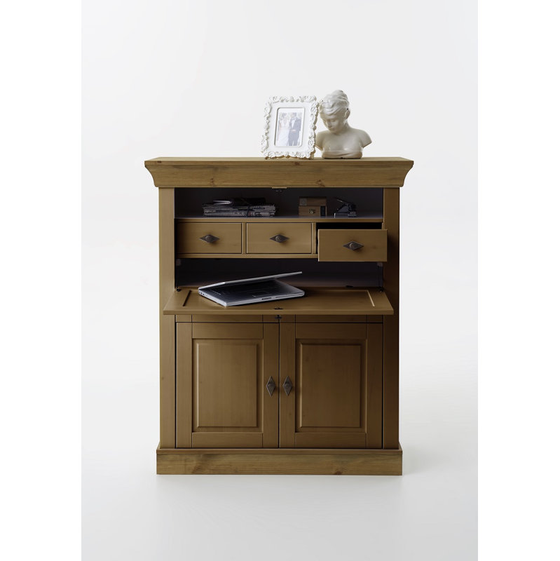 Kelly Solid Wood Secretary Desk, Stained and oiled Brown/Brown