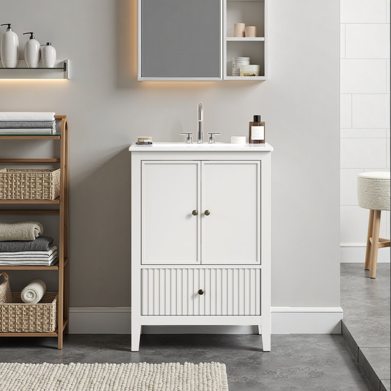 Ensemble de meuble-lavabo 24 po avec lavabo, meuble-lavabo avec portes et tiroirs, meuble-lavabo moderne avec surface peinte, blanc