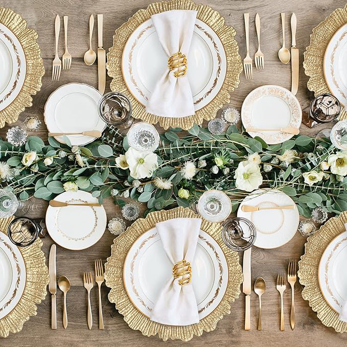Ensemble de 12 assiettes de récif Gold Reef - Élégants chargeurs décoratifs en plastique pour les assiettes, les décorations de table, l'Action de grâce et les événements de Noël