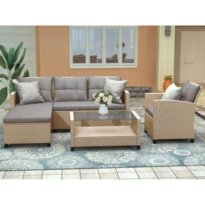 4-Piece Outdoor Wicker Sectional Sofa Set For Patio