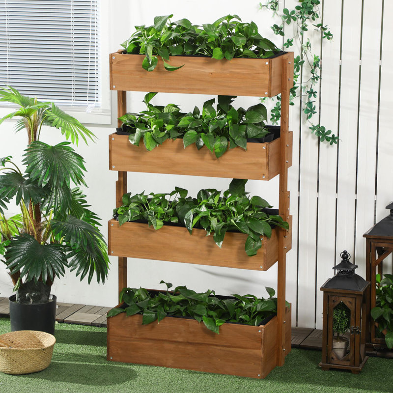 Jardinière verticale à 4 niveaux, non drainante, avec tissu non tissé, Orange