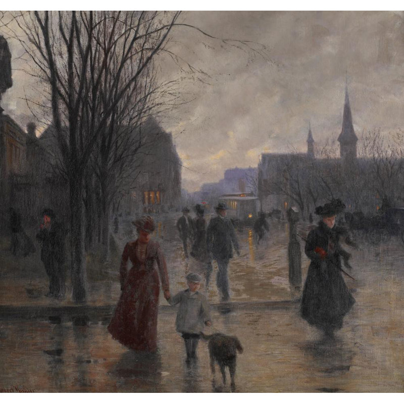 «Rainy Evening on Hennepin Avenue» par Robert Koehler - Art mural sur toile tendue avec châssis, H 14 po x l 18 po