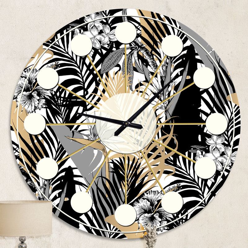 Golden Foliage II - horloge murale moderne Mid-Century, Moyenne