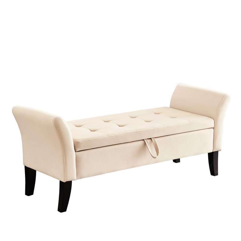 Soft Beige Velvet Shoe Bench With Storage - Solid Wooden Legs & Practical Design 51.5" For Bedroom Functional Attractive