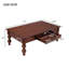 Table basse rectangulaire en bois avec tiroir de rangement, table de cocktail rétro avec pieds en bois massif en forme de gourde pour le salon, assemblage sans outils (noyer)