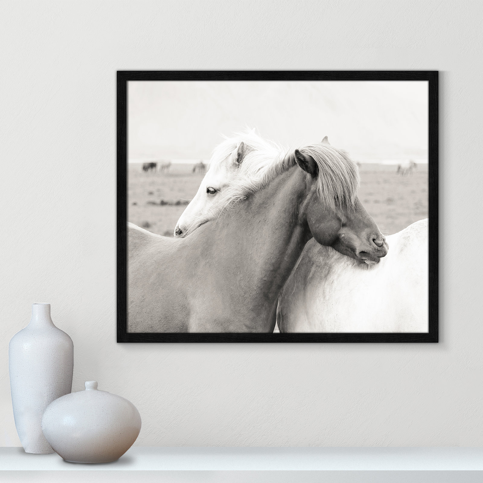 Melanie "Icelandic Meadow Horses" Print, 21.5" H x 25.5" W x 0.75" D, Black Wood Grain Framed