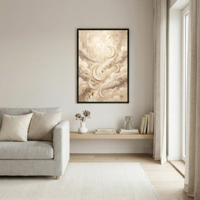 Art mural sur toile noir encadré pour le salon, la chambre à coucher, le bureau ou le vestibule - Décoration murale décorative avec nuage lune