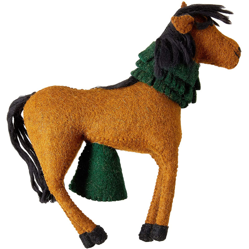 Handmade Hand Felted Wool Christmas Tree Topper - Horse with Wreath