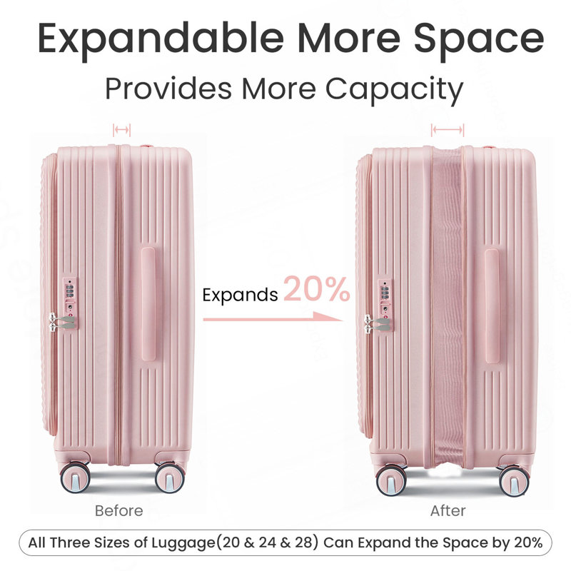 Ensembles de bagages 3 pièces (20/24/28), bagages de cabine extensibles avec verrou TSA approuvé par la compagnie aérienne, coque rigide 100% PC et valise légère avec poche avant et roues pivotantes