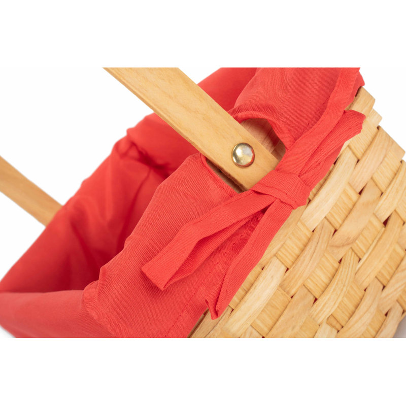 Wicker Chipwood Swing Handle Basket with Lining, Red