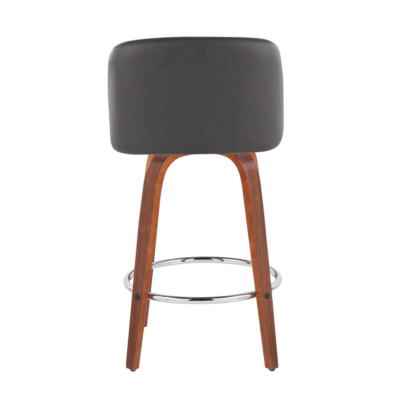 Lakyia Swivel Upholstered Counter Stool, Gray, Walnut/Chrome