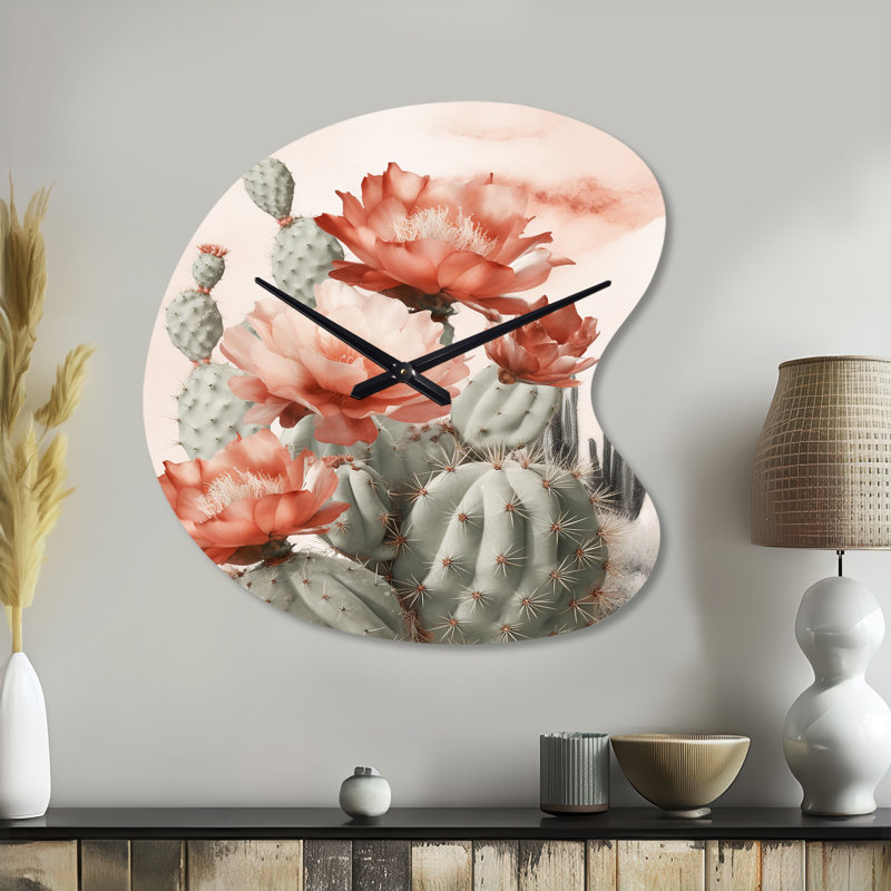 Cactus rouge du désert - horloge murale asymétrique en métal à feuilles, forme unique traditionnelle, Grand