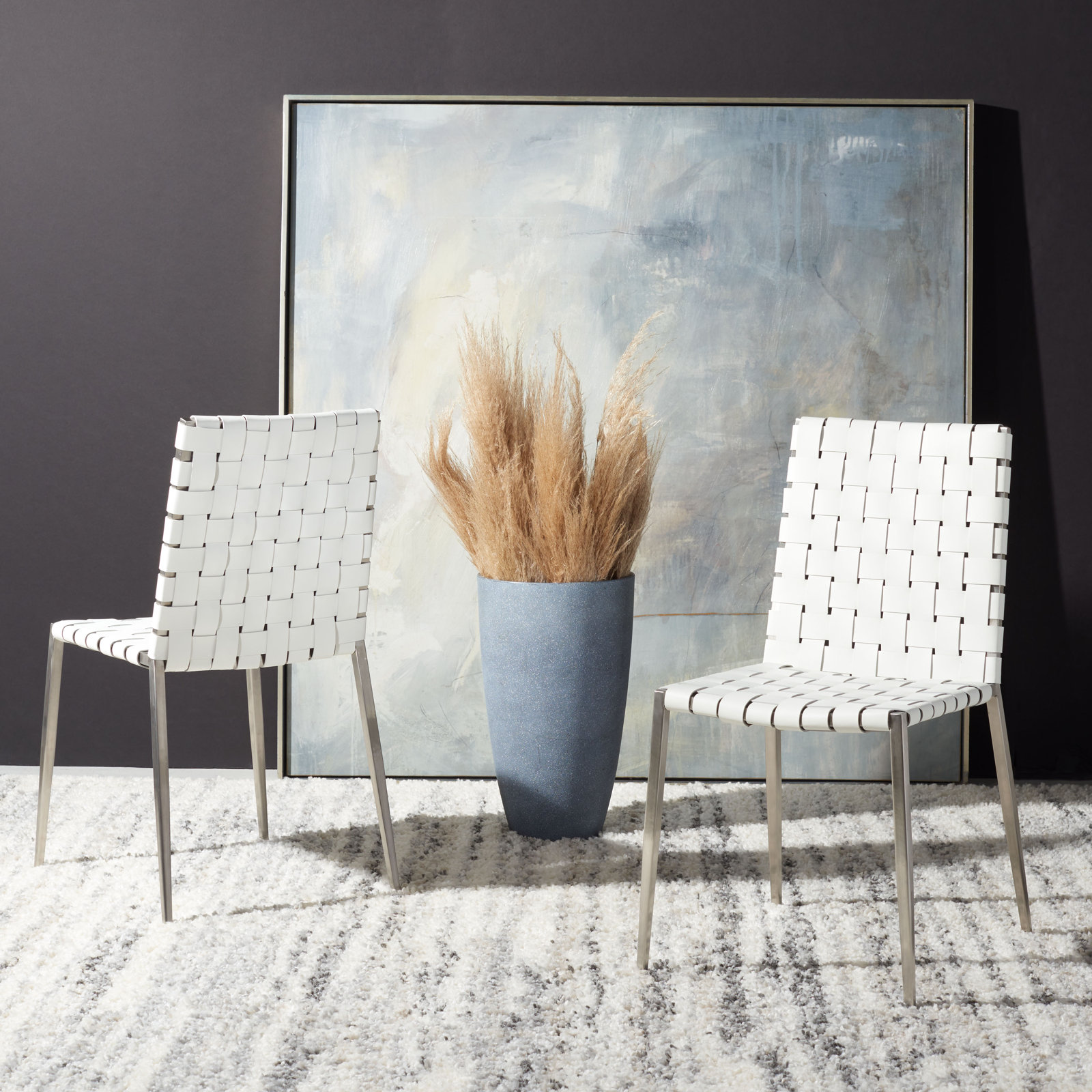 Brett Genuine Leather Dining Armchair, White, White