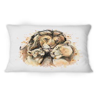 Family of Lion and Cubs - Coussin décoratif traditionnel imprimé 1