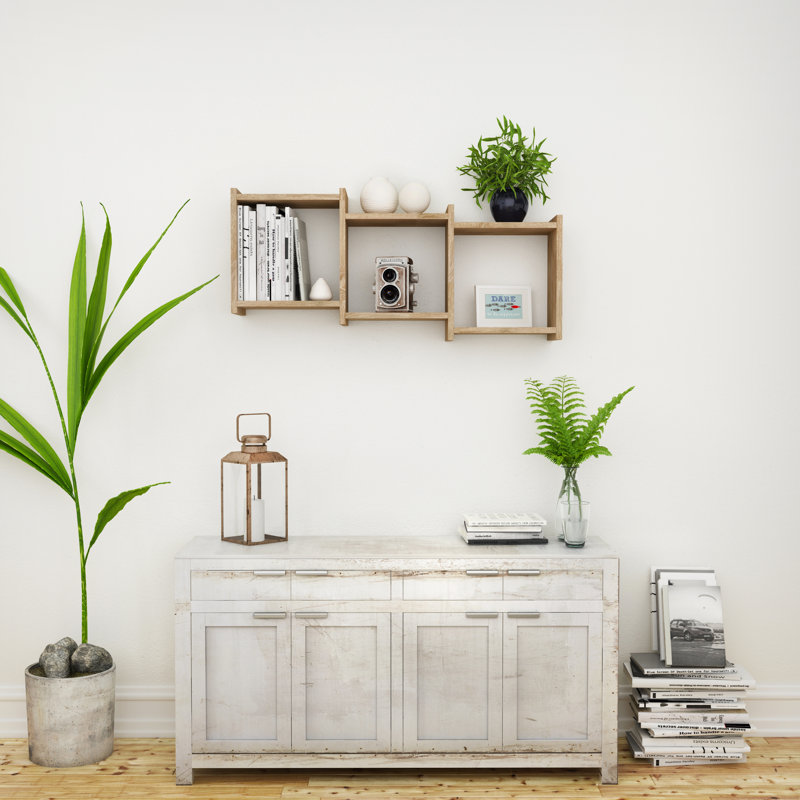 Aydogan 3 Cube Horizontal or Vertical Cubby Shelf, Light Oak