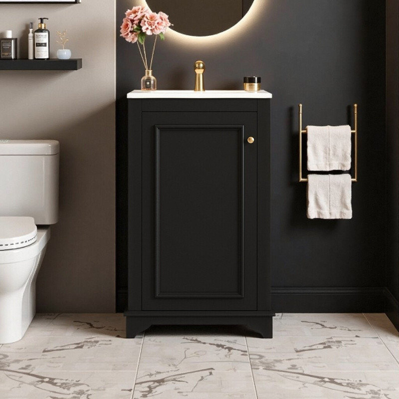 Meuble-lavabo de 20 pouces avec lavabo intégré, tablette réglable, style moderne, noir.