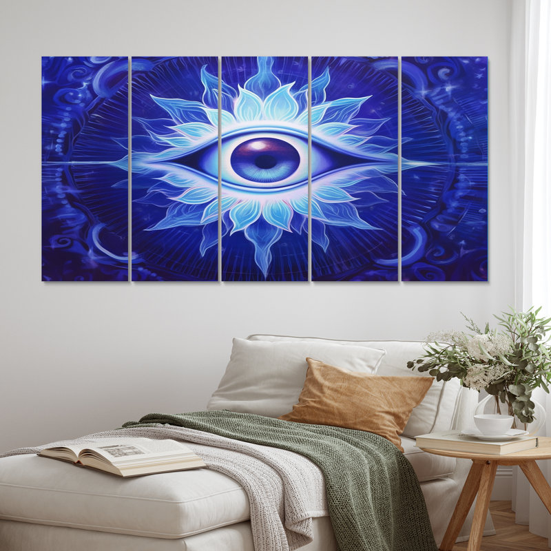 Vishuddhi vision œil du troisième chakra I - art mural moderne sur toile - 5 panneaux égaux