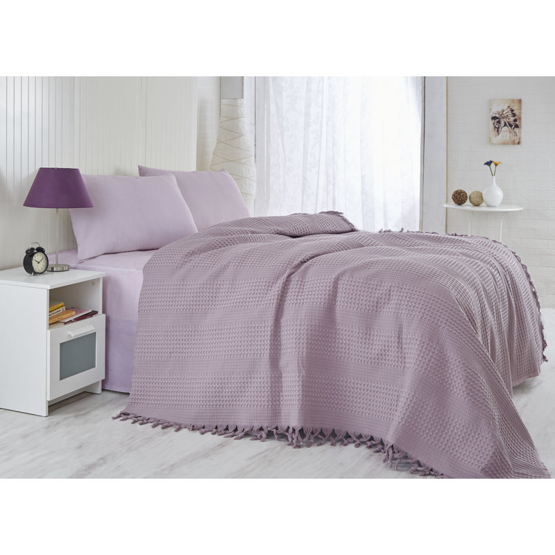 Truesdale Cotton Solid Colour Bedspread with Pillowcases Included