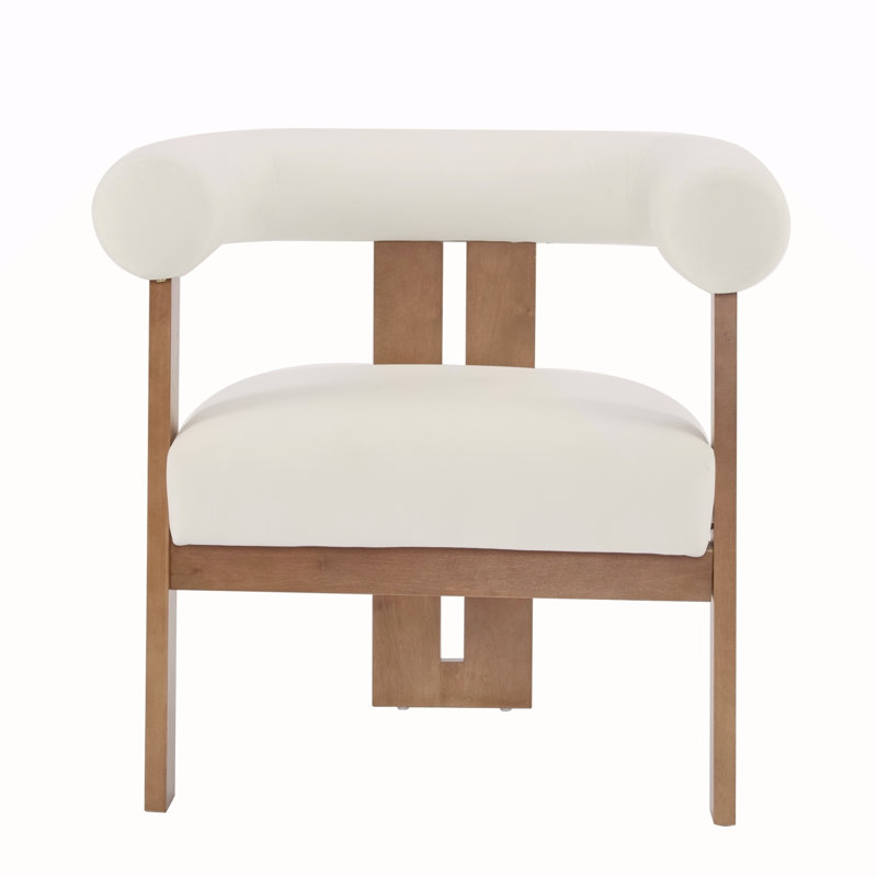Chaise d'appoint moderne rembourrée avec accoudoirs ronds, Beige
