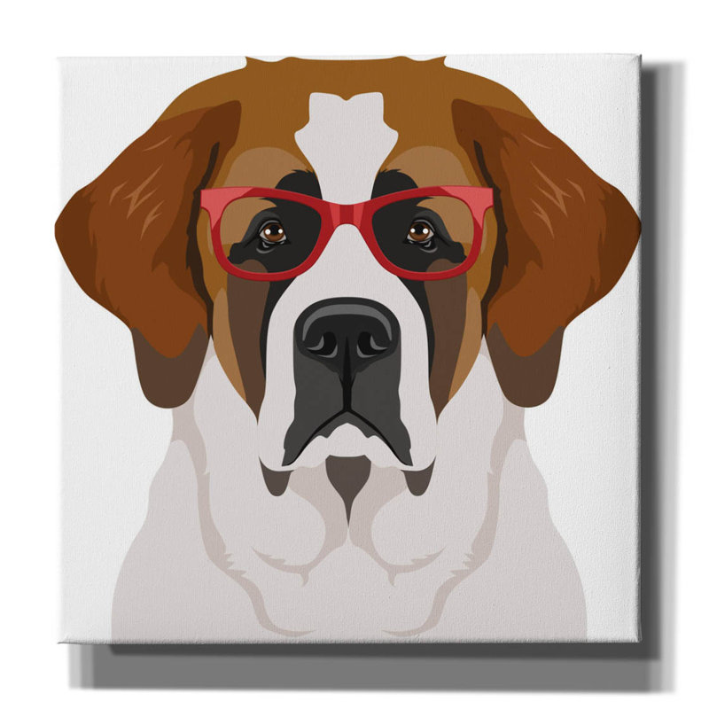 Art mural sur toile Saint Bernard portant des lunettes de hipster, H 26 po x l 26 po x P 1,5 po
