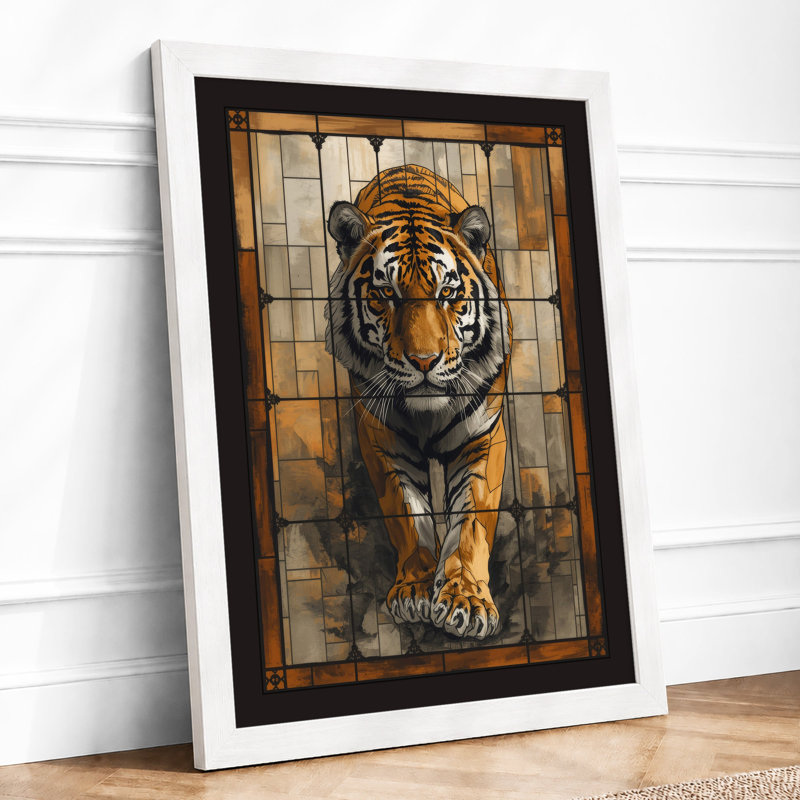 Tiger in Geometry Modern - Framed Print, A4 - 29.7 x 21.0 cm, White