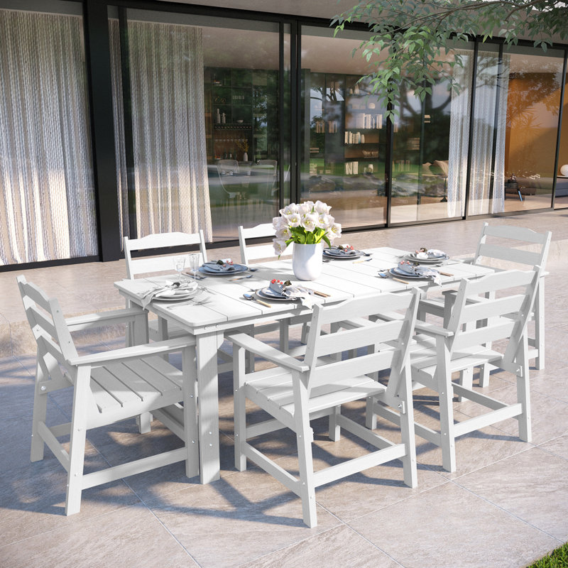 Harborview All-Weather HDPE Outdoor Patio Dining Table With Umbrella Hole, White