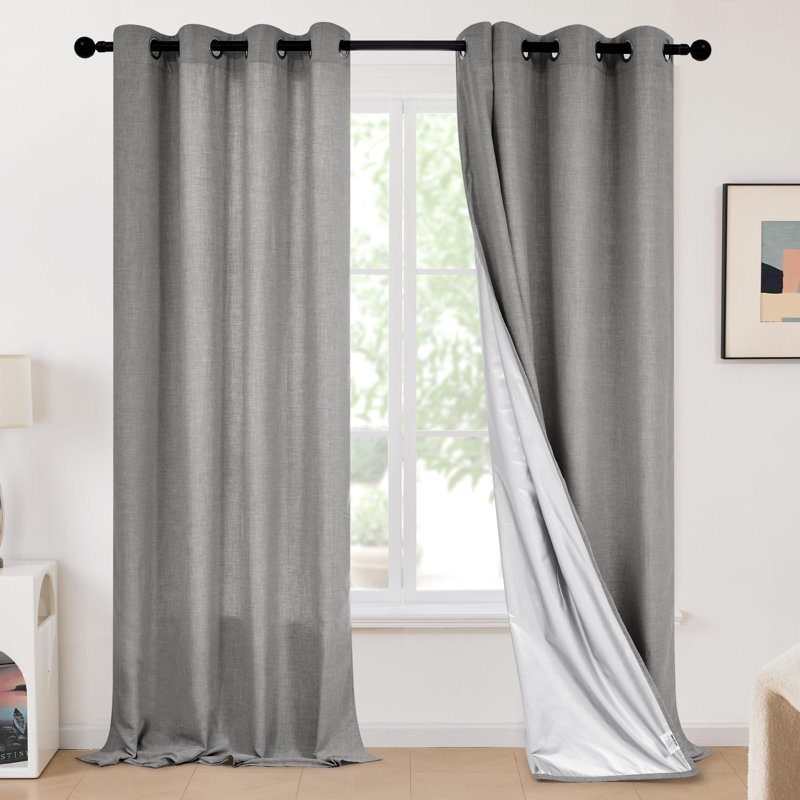 Double Liner Lightweight Linen With TPU Coating Blackout Curtains (Set Of 2), 52" W x 84" L, Pink