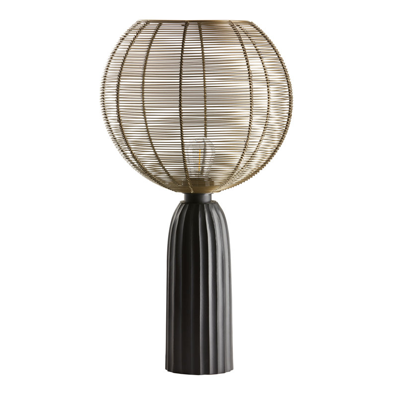 18.5" H Woven Brass Tone Wire Globe Shade Pillar Table Lamp - Bayou Breeze