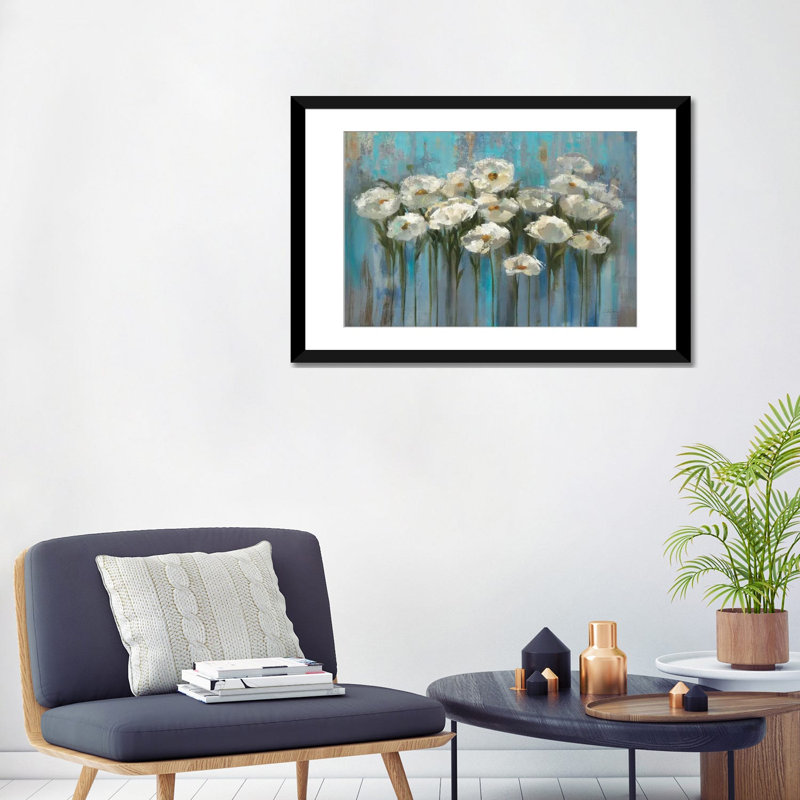Impression sur toile anemones, H 24 po x l 32 po x P 1 po, Papier avec cadre noir, Blanc
