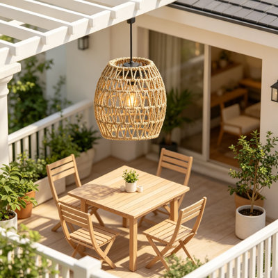Lustre à piles, luminaire suspendu en rotin imperméable avec ampoule pour patio, pavillon de jardin, pergola, porche, grange, jardin, décor de chambre, lanterne portable alimentée par piles