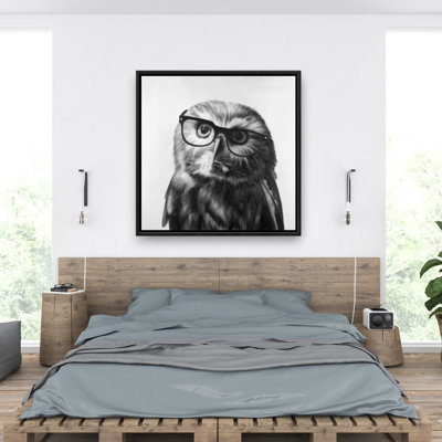 Northern Saw-whet Owl with Glasses - Framed Canvas Decor
