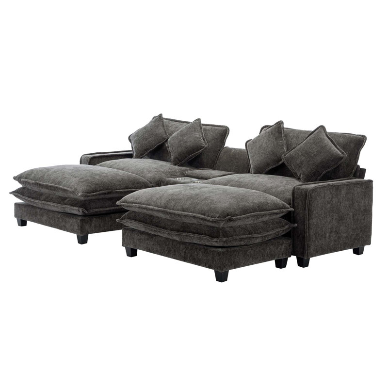 Cythina Upholstered Sectional, Black Chenille Fabric