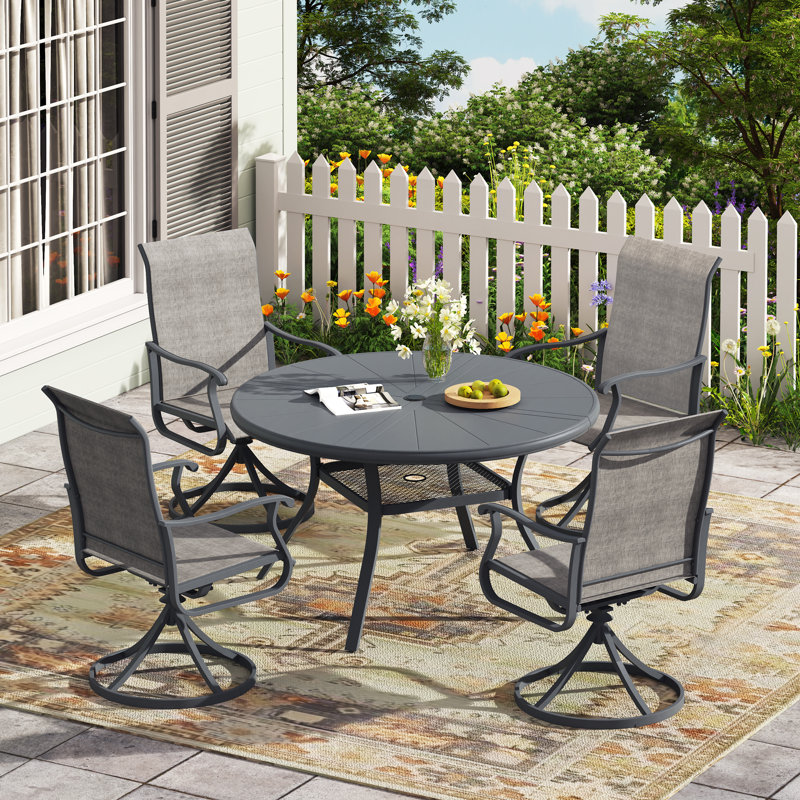 Ensemble repas extérieur pour 4 personnes avec chaises pivotantes, Gris / Gris