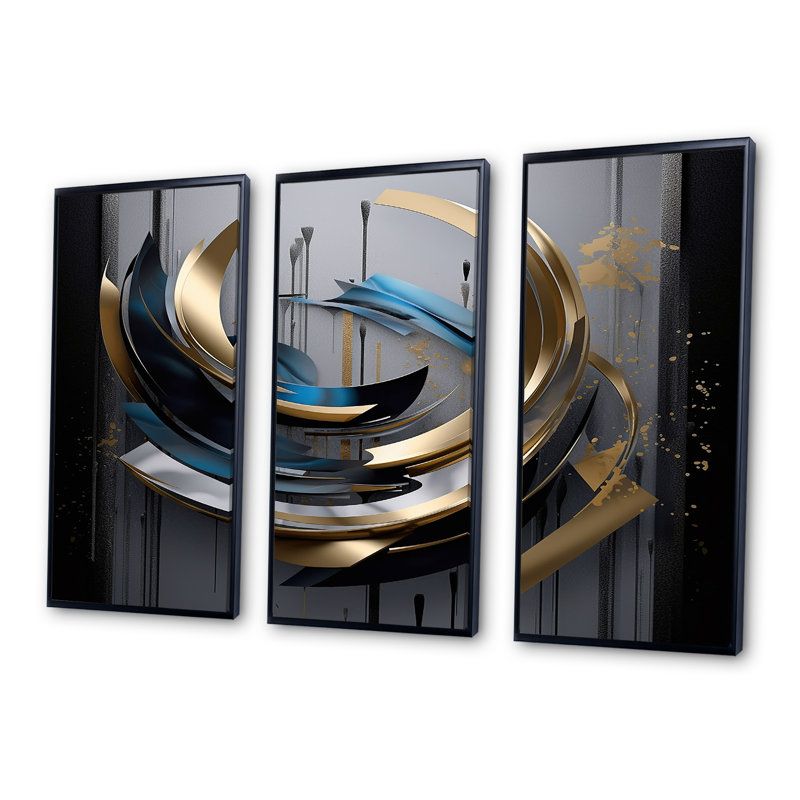 Ensemble de salon Swirling Dynamics Futur Esthétique - Spirales abstraites, Cadre flottant noir, H 32 po x l 48 po x P 1 po